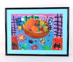 Vintage Colorful Still Life Mixed Media Painting Unsigned On Paper
