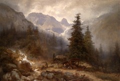 Handpainted Oil painting sunset mountains landscape with brook no framed canvas