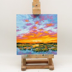 Sunset Over Marsh Painting Oil Original Low Country Art Evening Sky Scenery Art