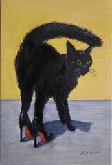 ORIGINAL Oil Painting HANDMADE Miniature Black Cat Contemporary Wall Art Animals