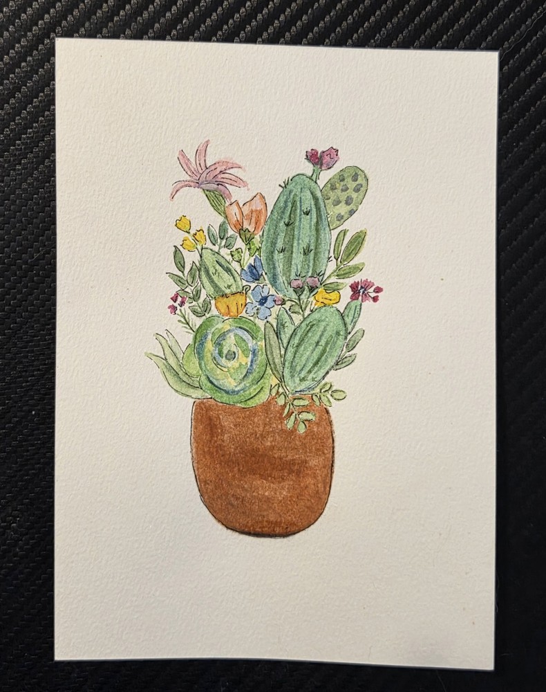 Original Art Cactus Flower Plant Botanical Succulent Dessert 5×7 Watercolor