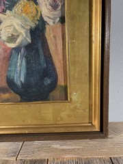 1919 Japanese Antique Floral Still Life Oil Painting By Itaru Tanabe Prewar Art