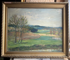 ::OIL PAINTING SIGNED KUNZEMANN 1931 FRAME LANDSCAPE WILLOW ANTIQUE MEADOW OIL PAINTING