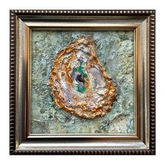 Shell Original Oil Painting Mixed Media Oyster Impasto Texture Wall Art 4x4in