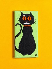 CUTE! Mini Mustache Black White Cat Kitten Painting
