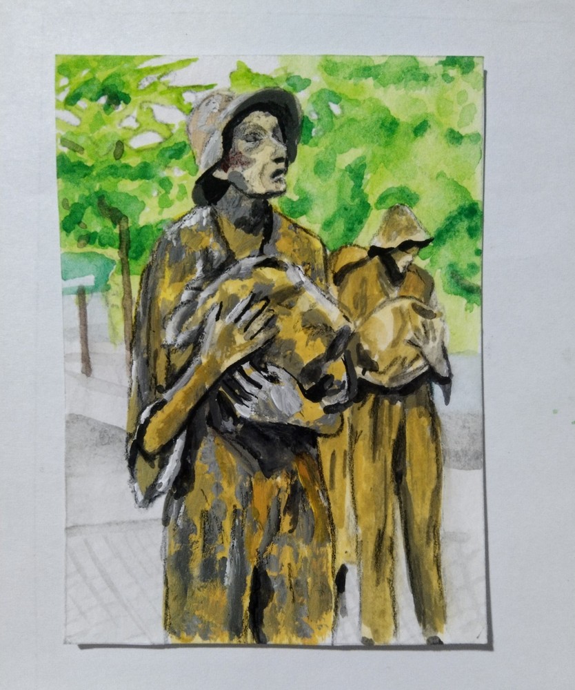 Irish Famine Original ACEO Painting Historical Mini Art Acrylic Miniature