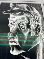 Coal Miner MCM Portrait Scratch Art Scratch Board Etching Signed G. Slater 70