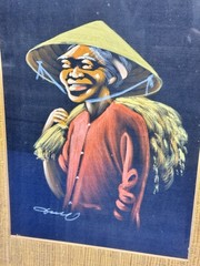 2 Vintage Chinese Oil Paintings on Black Silk, Husband & Wife? 17″ x 13″