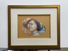 Etchevarry „Two Faces“ Original Pastel 1983 Puerto Rico Framed Artwork