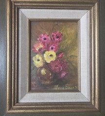 Vintage Moody Flower Bouquet Signed Oil Painting 15″ X 13″ With Frame