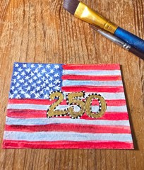 ACEO American Flag 250th Anniversary Watercolor Original Art Miniature Painting