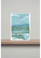 ACEO/ ATC Watercolor Seascape Ocean Storm Sea Green Foam Summer OOKA Painting