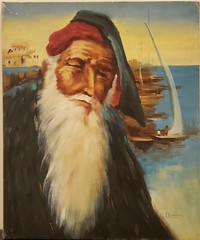 Vintage Impressionism Oil On Canvas „Old Man By The Harbor“