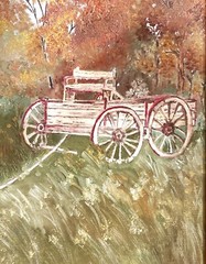 14×11 Inch Painting By American Artist Steely West AMERICANA Antique wagon signd