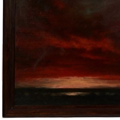 WALTER TEUNINK Original Vintage Signed Landscape Seascape Red Clouds Painting