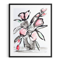 Original Abstract 9×12 Botanical Painting Ink Black White Wall Art Home Decor