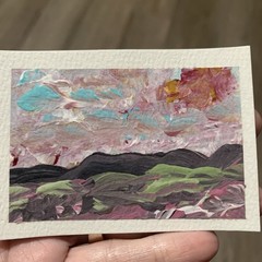 ACEO Artist Card 3.5 X 2.5 Abstract Landscape Acrylic Original Painting on Paper