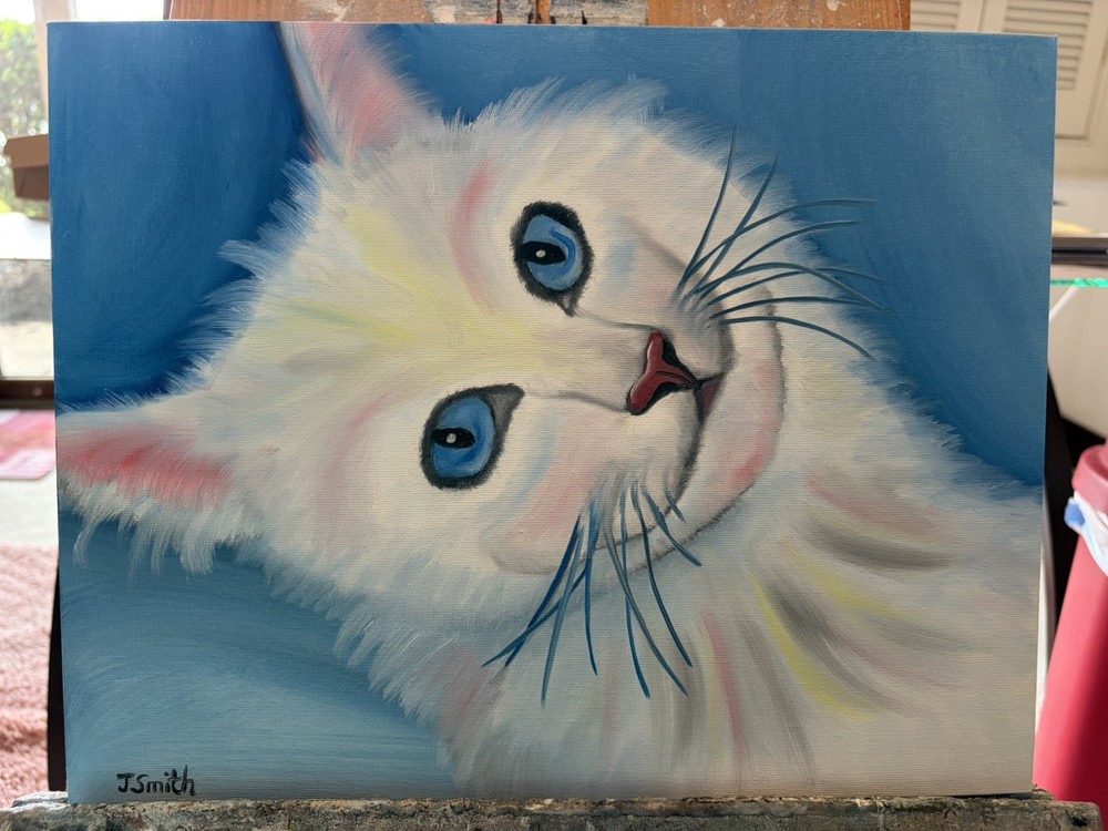 Original Oil painting art on canvas 11 x 14 in portrait colorful abstract cat