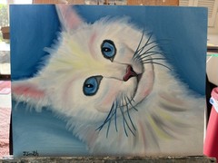 Original Oil painting art on canvas 11 x 14 in portrait colorful abstract cat