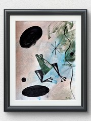 Original Hand Painted 11×14 Abstract Frog Acrylic Signed Neutral Wall Art P172