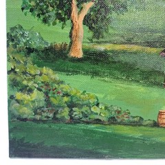 Sandra Saunders Summer Garden Landscape Oil Painting 8×10 Country Scene Unframed