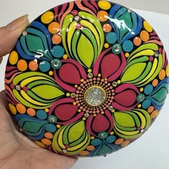 4.5” Aloha Summer Mandala – Hand Painted Handmade Stone – By JaDeL