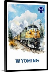 Wyoming By Santa Fe Train Retro Travel Poster, Canvas Or Framed 1930s Vintage