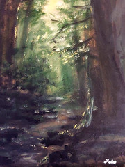 LOVELESS – „FOREST FLOW“ 11 x 14 green acrylic on canvas living room decor COA