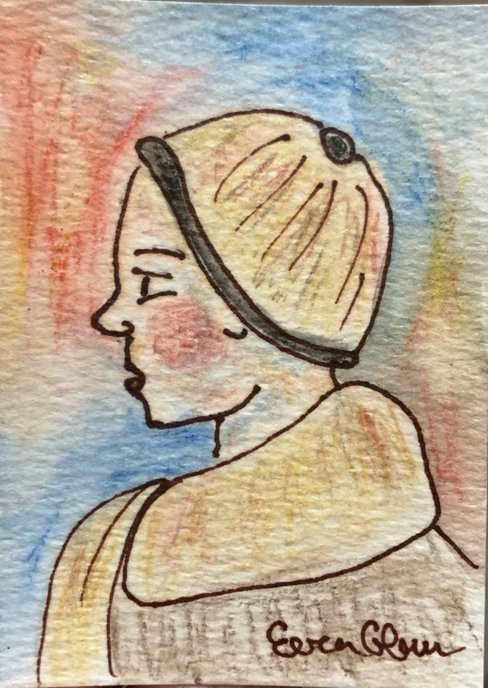 ACEO 3.5 x 2.5 Girl – Lady Portrait Original Painting Artist Card 335-26