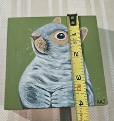 Gray Squirrel Original Painting Oil on Wood Panel Art Home Decor Signed Artwork