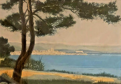 Art Watercolor“beach Landscape with Sea and Mountains“ by artist Louis Leve