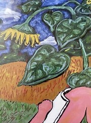 Jon Whiddon Print Of Painting Garden Rest Sunflowers Country Folk Art Matted