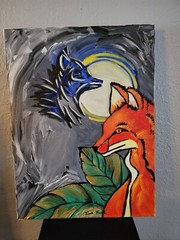abstract paintings on canvas original fox, dog, animals 12×16