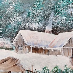 Original Winter Landscape Oil Painting Snowy Barn Farm Signed Noel 17×21 Framed