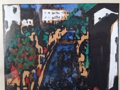 Color lithograph, city canal view. 18cm x 34cm. Sweden 1964.