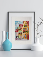 City Houses Oil Painting 15×20 cm City Landscape Original Painting on Painting Board