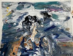 „Sitting“ Yoga Pose Woman Impressionist Blue Painting by Steven Tannenbaum