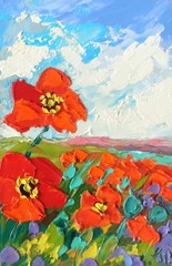 Original Art Oil Painting Poppies Flowers Impasto Artwork on Panel 6x4in