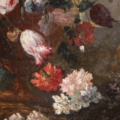 Antique Italian painting oval artwork oil on canvas still life 18th century