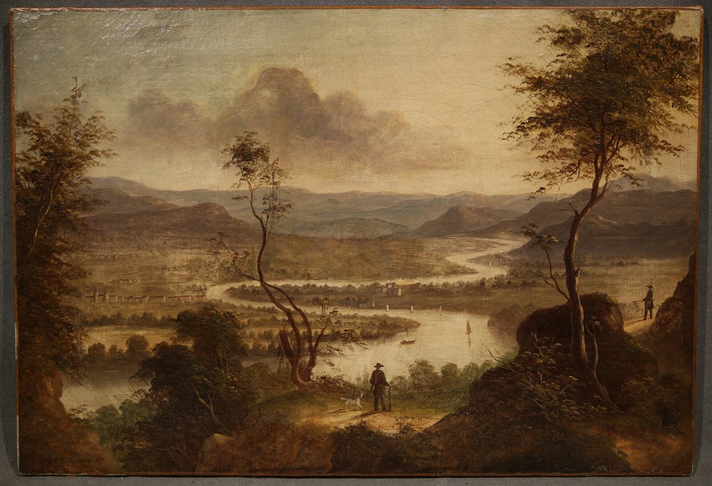 19th Century Beautiful Landscape with Explorer Civilization with Dog
