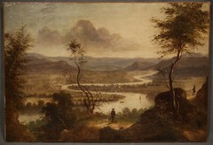 19th Century Beautiful Landscape with Explorer Civilization with Dog