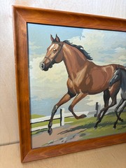 1968 Paint By Numbers – Running Mare and Colt / Horses – Framed 17.5 x 13.5