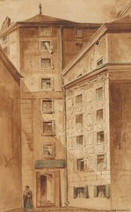 Wien Architektur Küssdenpfennig-Haus Hafnersteig Adlergasse Aquarell 1858
