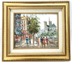Vintage Midcentury Caroline Burnett Original Oil Painting Street Scene