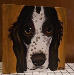 Original Hand Painted Spaniel Dog Portrait Artist Signed Big Eyes 9″ x 9″ canvas