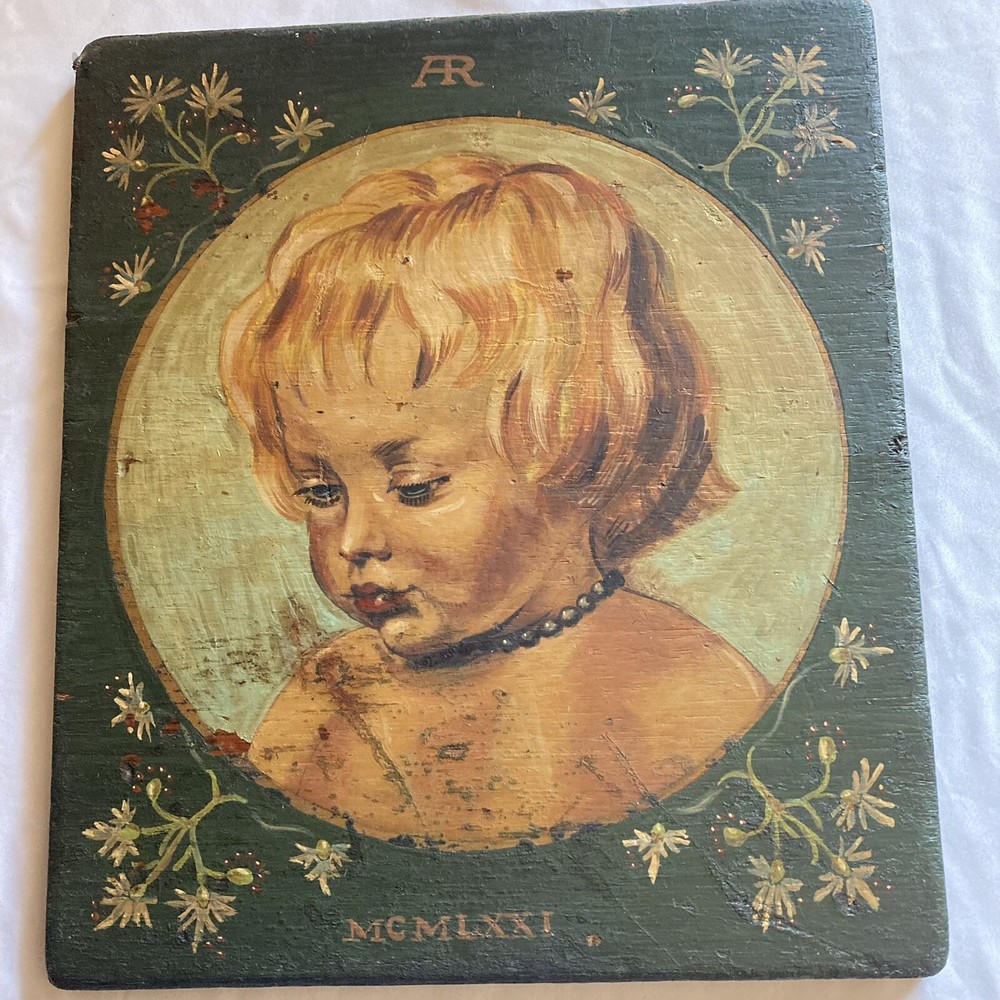 Beautiful Young Girl Wall Art Painting On Wood Signed Flawed Read Description