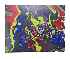 Acrylic Pour Painting Abstract Black Blue Red Green White10x8 Unframed OOAK Gift
