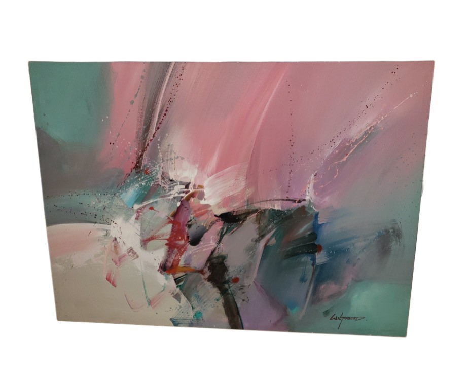 Signed Authentic Original Wilfred Lang Layered Abstract Canvas Painting 2024