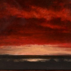 WALTER TEUNINK Original Vintage Signed Landscape Seascape Red Clouds Painting