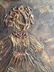 Original acrylic painting.Ukrainian motanka doll. High-texture impasto, gold